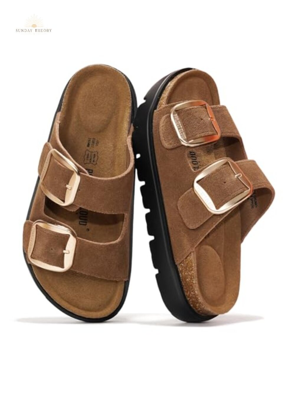 Genuine Leather Platform Sandals Women Cork Footbed Wedge Slip-On